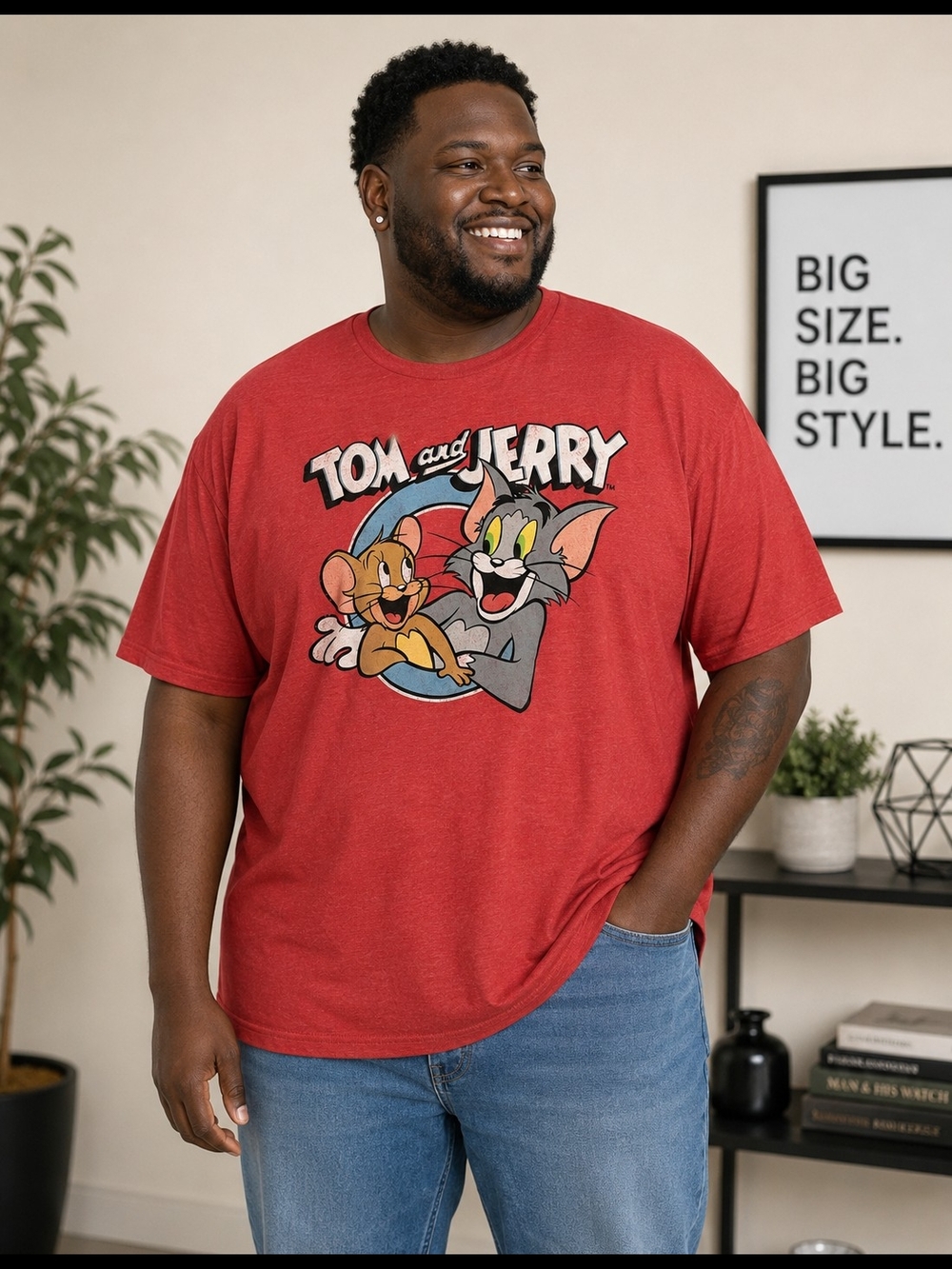 Tom and Jerry Graphic T-Shirt Red 2XL Cartoon Character Tee